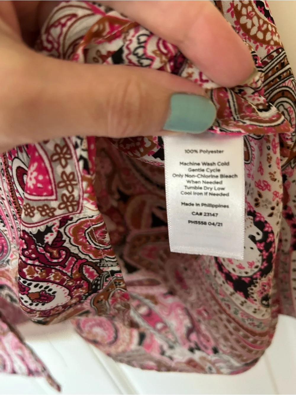 Talbots XL Pink Brown Paisley Long-Sleeve Button Blouse Collar chest pockets - Picture 6 of 6